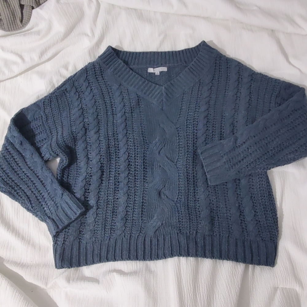 NWOT Laura's Boutique Acrylic Knit Sweater Oversized Blue V-Neck Medium